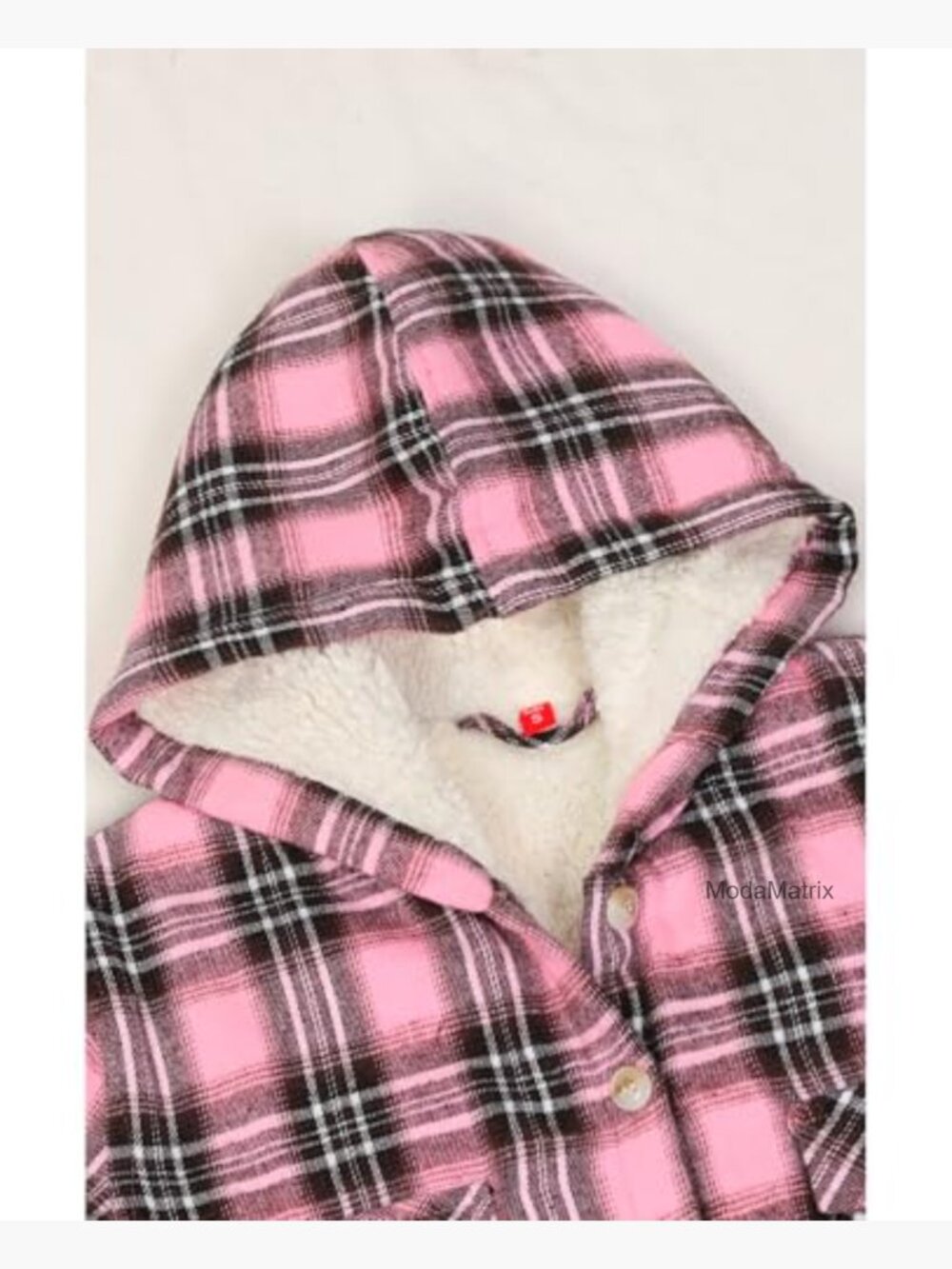 Boys Sherpa Lined Flannel Plaid Button Down Shirt Jacket Hooded - Picture 5 of 7